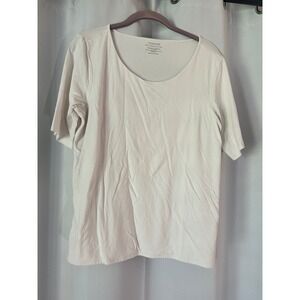 Chico's The Ultimate Tee Top Short Sleeve Crew Off White‎ Cotton Blend Size 2 L
